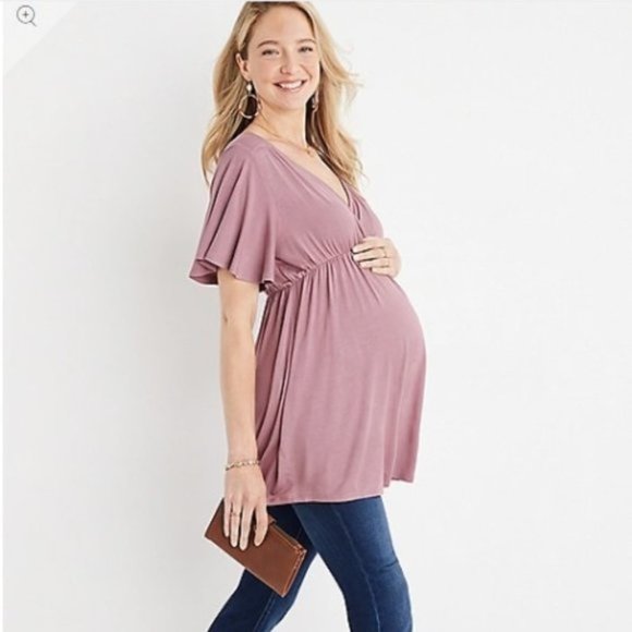 Flutter Sleeve Babydoll Nursing Friendly Maternity Top Size L - Picture 3 of 7